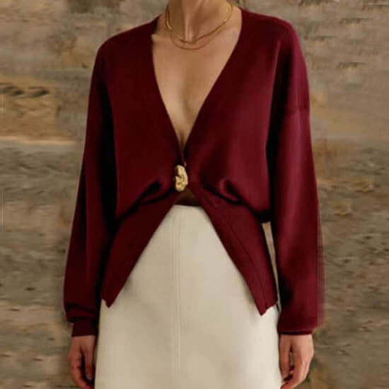 New V-neck Button Cardigan Fashion Knitted Sweater Top For Women Clothing - Muselune