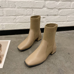 Niche Square Toe Thick Heel Socks Boots The Muse