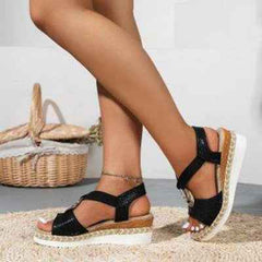 Peep Toe Serpentine Wedges Sandals| Circle Design Casual - Muselune