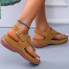 Women's Roman Cutout Thong Wedge Beach Sandals - Muselune