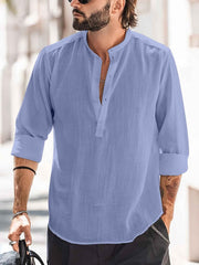 Men’s Stand Collar Shirt – Casual, Solid & Sleek - Muselune
