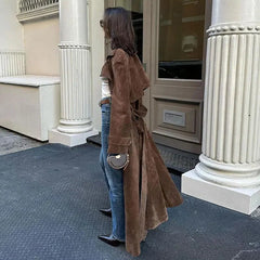 Vintage Double Breasted Lapel Shift Long Coat With Belt The Muse
