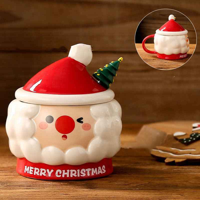 Creative Christmas Ceramic Cup With Cover Spoon Large Capacity
