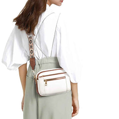 Triple-Zip Crossbody – Floral Strap & Colorblock Style - Muselune