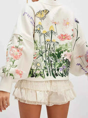 Printed Round Neck Dropped Shoulder Sweatshirt
