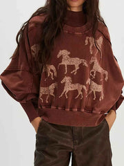 Printed Round Neck Dropped Shoulder Sweatshirt