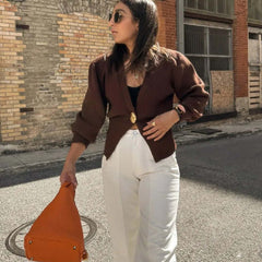New V-neck Button Cardigan Fashion Knitted Sweater Top For Women Clothing - Muselune