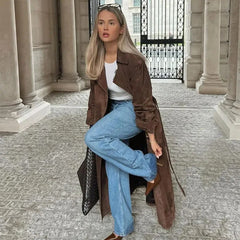 Vintage Double Breasted Lapel Shift Long Coat With Belt The Muse