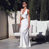 Solid Color Hollow-out Bodycon Maxi Skirt - Muselune