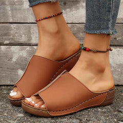 Summer Wedge Sandals – Peep-Toe, Thick Sole, Casual Outdoor Slides - Muselune