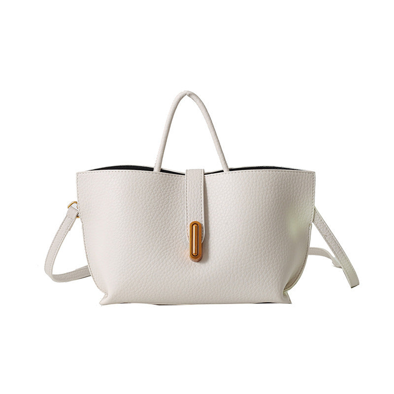 INS Litchi Pattern Shoulder Bag Fashion Zipper Bucket Bag High Capacity Totes Handbag For Women - Muselune