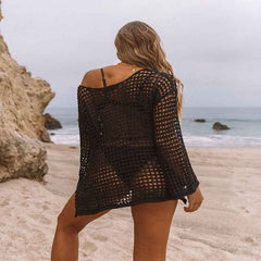 Mesh Hollow-Out Knit Beach Cover-Up - Muselune