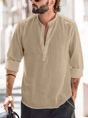 Men’s Stand Collar Shirt – Casual, Solid & Sleek - Muselune