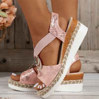 Peep Toe Serpentine Wedges Sandals| Circle Design Casual - Muselune
