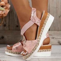Peep Toe Serpentine Wedges Sandals| Circle Design Casual - Muselune