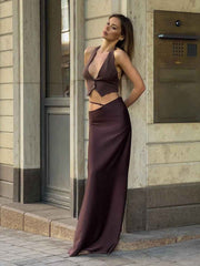 Solid Color Hollow-out Bodycon Maxi Skirt - Muselune