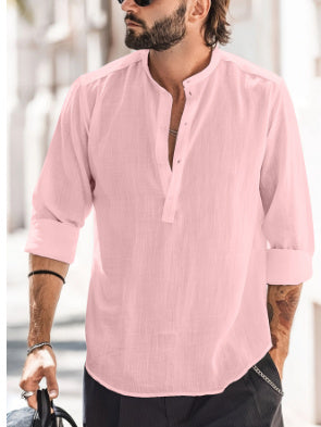 Men’s Stand Collar Shirt – Casual, Solid & Sleek - Muselune