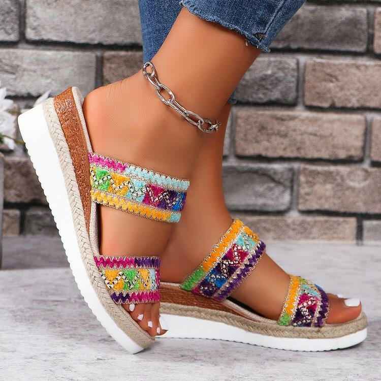Summer Wavy Pattern & Wide Strap Sandal - Muselune