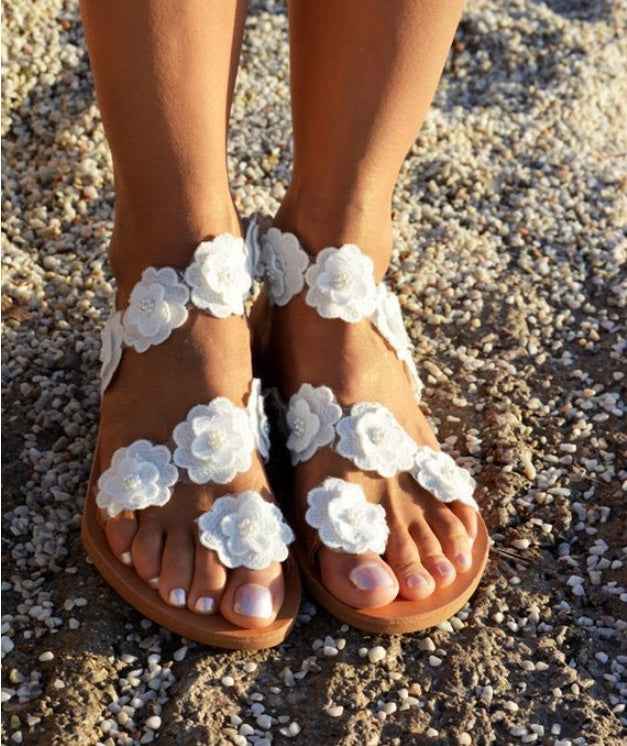 Summer PU Sandals | Floral Toe Design Large Size - Muselune