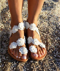 Summer PU Sandals | Floral Toe Design Large Size - Muselune