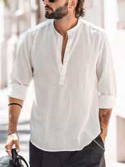 Men’s Stand Collar Shirt – Casual, Solid & Sleek - Muselune