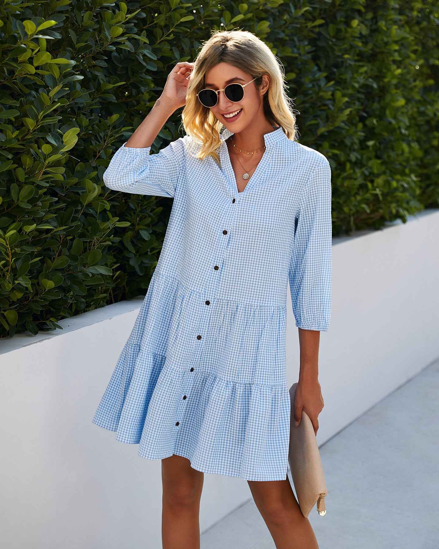 Ruffled Plaid Midi Dress