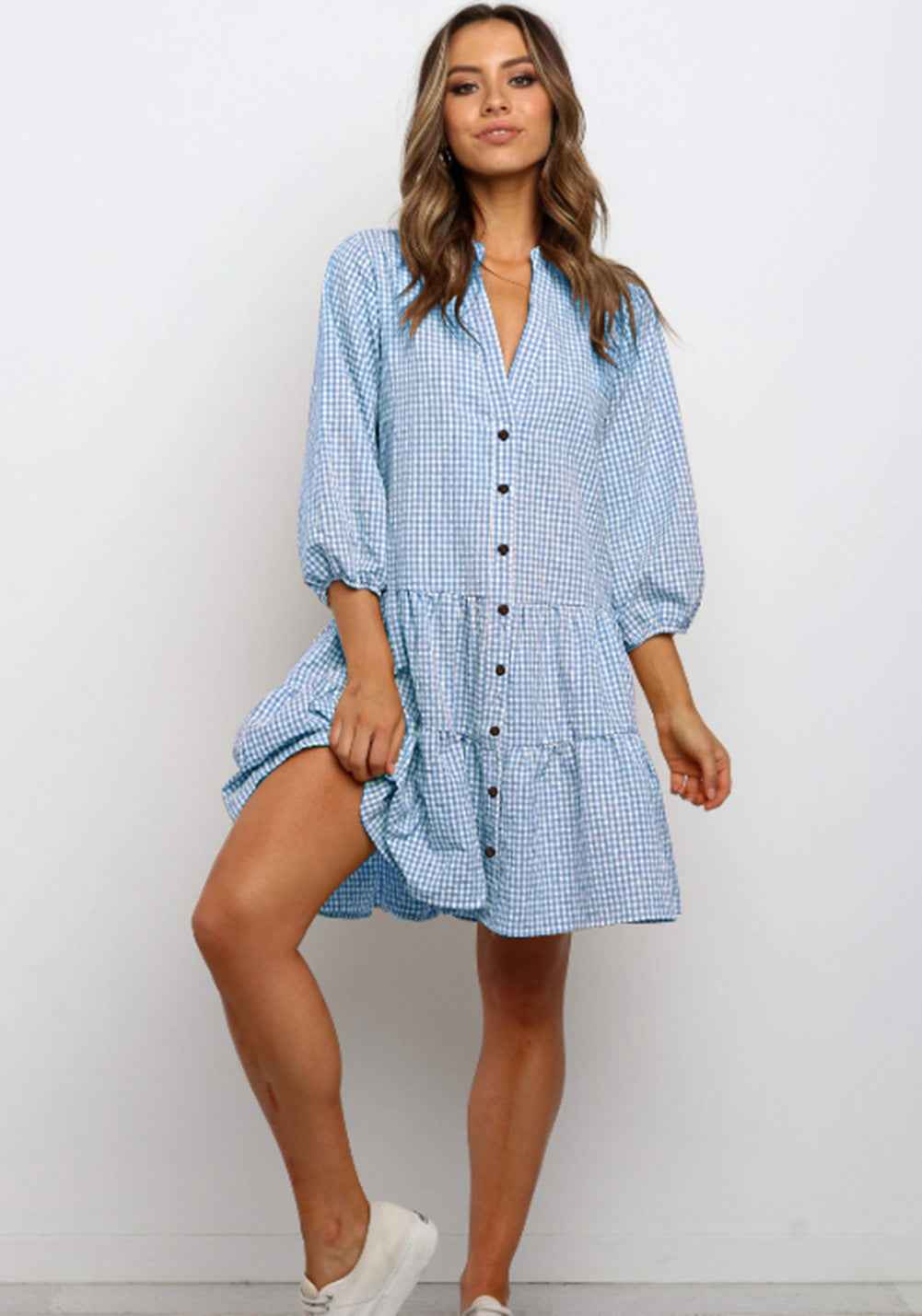 Ruffled Plaid Midi Dress