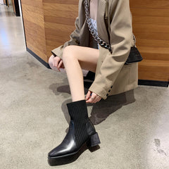 Niche Square Toe Thick Heel Socks Boots The Muse