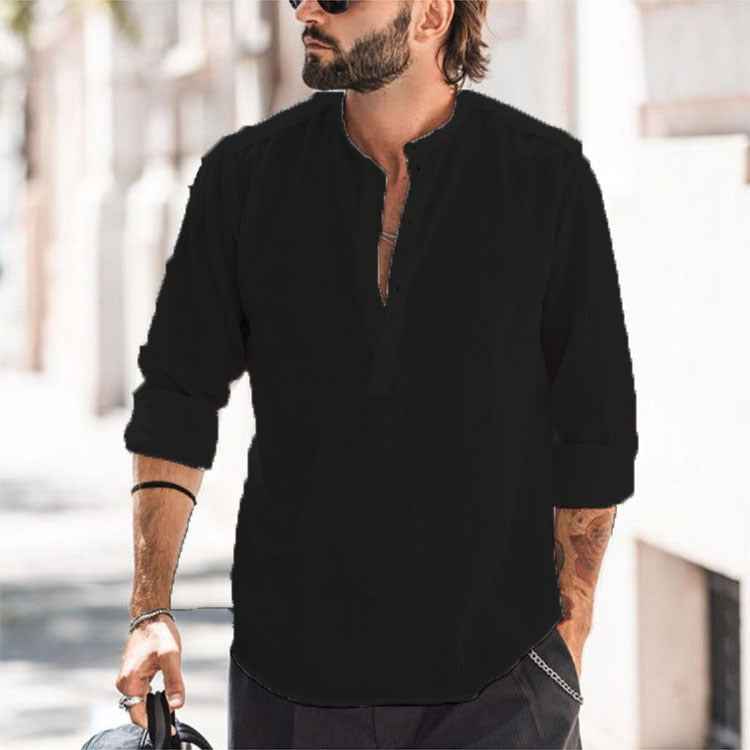Men’s Stand Collar Shirt – Casual, Solid & Sleek - Muselune
