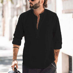 Men’s Stand Collar Shirt – Casual, Solid & Sleek - Muselune