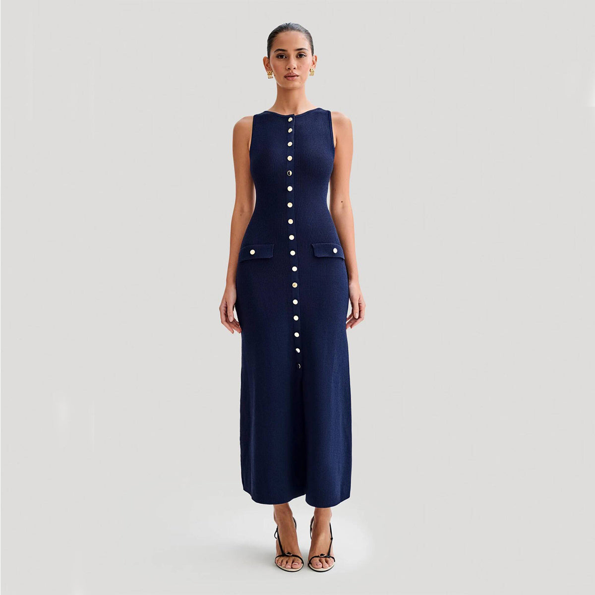 Elegant Knitted Sleeveless Slim Dress - Muselune