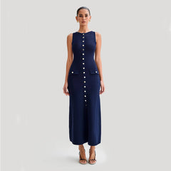 Elegant Knitted Sleeveless Slim Dress - Muselune
