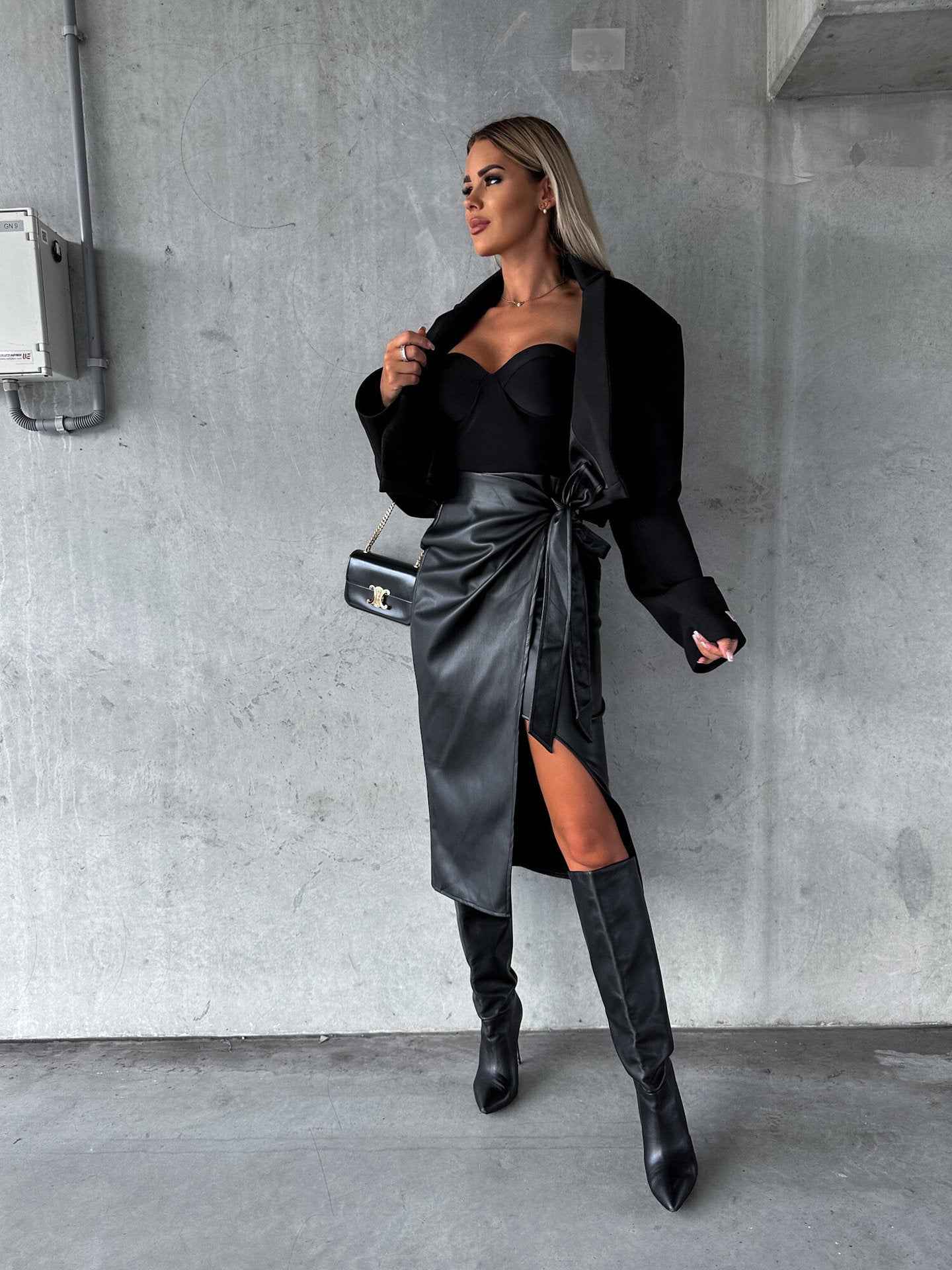 Split Lace-up Leather Skirt