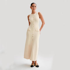Elegant Knitted Sleeveless Slim Dress - Muselune