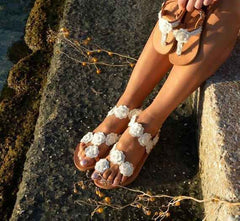 Summer PU Sandals | Floral Toe Design Large Size - Muselune
