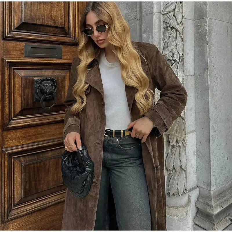 Vintage Double Breasted Lapel Shift Long Coat With Belt The Muse