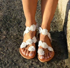 Summer PU Sandals | Floral Toe Design Large Size - Muselune
