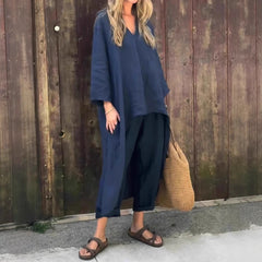 V-neck Long Suits Top with Pocket - Muselune