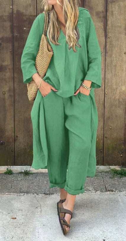 V-neck Long Suits Top with Pocket - Muselune