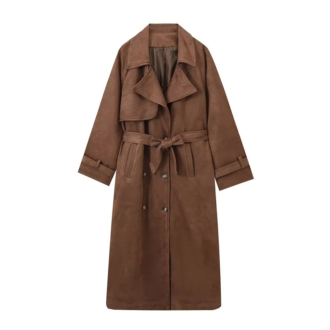 Vintage Double Breasted Lapel Shift Long Coat With Belt The Muse