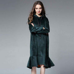 Long Hooded Velvet Bottoming Skirt