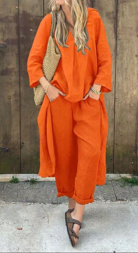 V-neck Long Suits Top with Pocket - Muselune