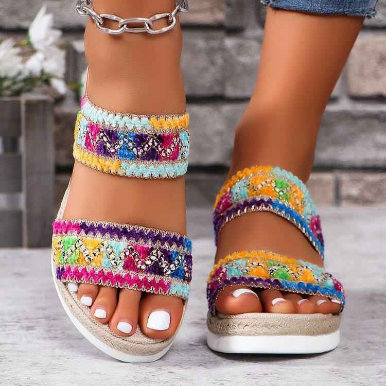 Summer Wavy Pattern & Wide Strap Sandal - Muselune