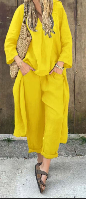 V-neck Long Suits Top with Pocket - Muselune
