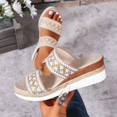 Summer Wavy Pattern & Wide Strap Sandal - Muselune
