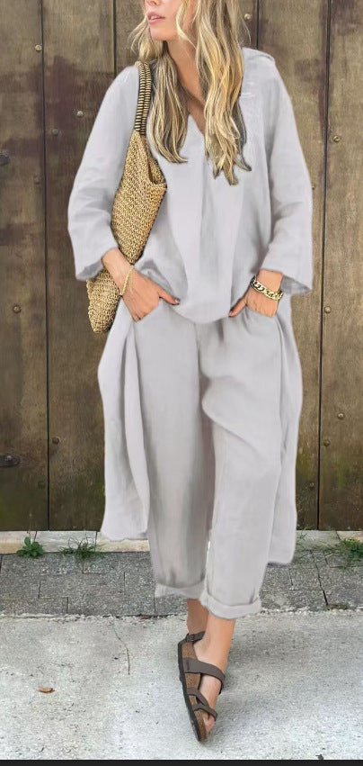 V-neck Long Suits Top with Pocket - Muselune