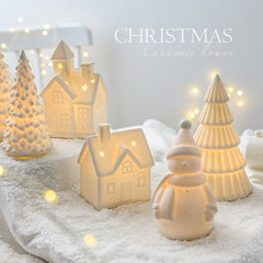 Ceramic Christmas Tree Desktop Decoration Luminous Christmas Small House Christmas Snowman Muselune