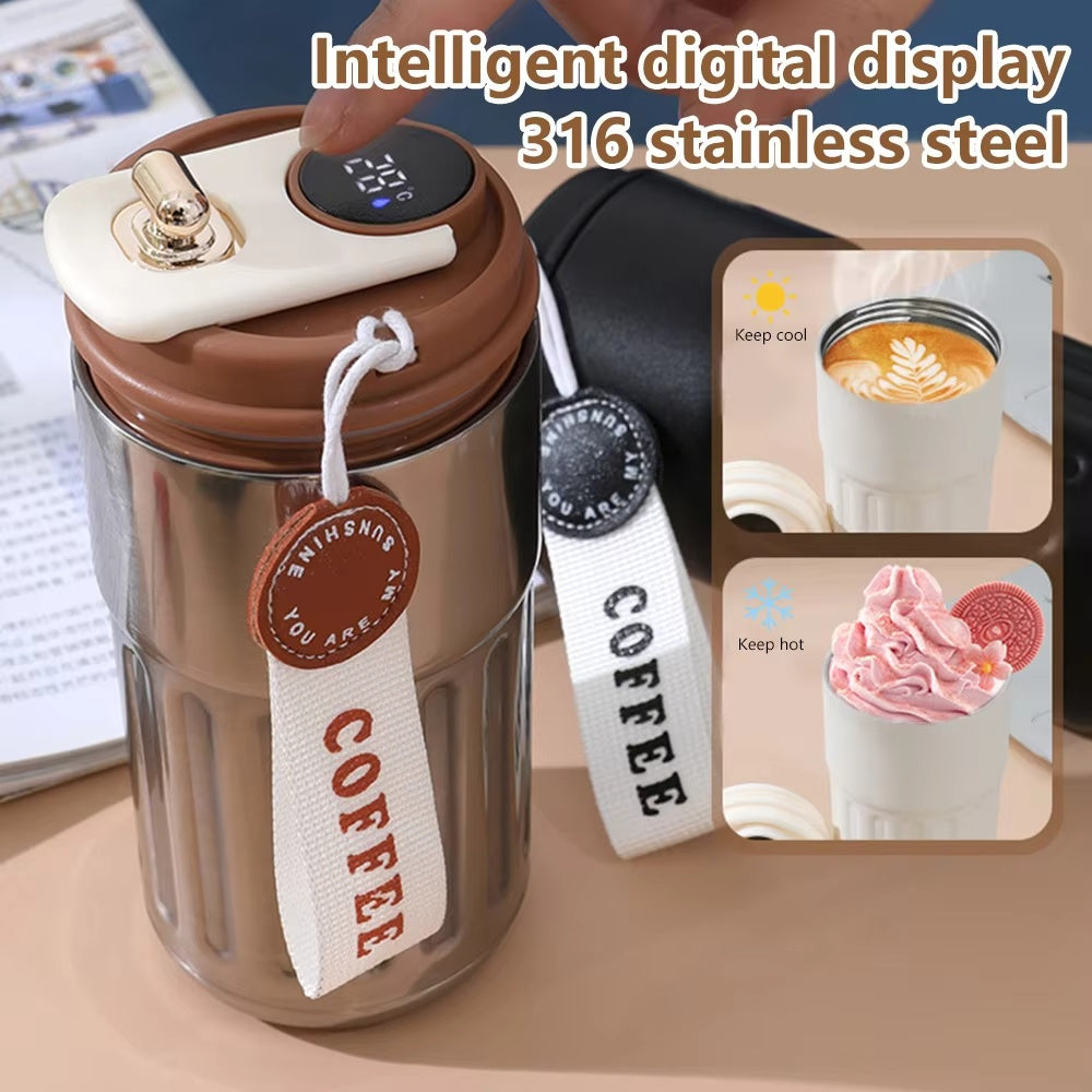 Smart Digital Thermal Bottle Portable Coffee Mug Stainless Steel Water Bottle In-Car Insulated Cup Keep Cold Vacuum Flasks 450ml The Muse