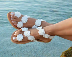 Summer PU Sandals | Floral Toe Design Large Size - Muselune