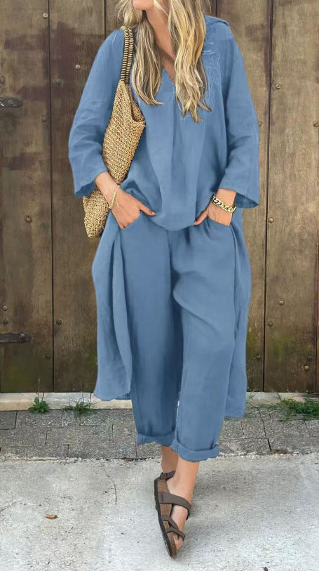 V-neck Long Suits Top with Pocket - Muselune